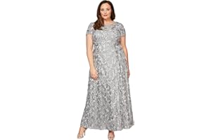 Alex Evenings Sukienka na specjalną okazję Kobiety Long Rosette Mother of the Bride Dress With Short Sleeves, Formal Gown, Wedding Guest (1 w zestawie)