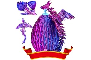 MERRWON 3D Gedrucktes Drachenei mit Drache mit Flügeln, 22CM Fliegender Drachen Spielzeug, Drache im Ei und Ewegliche Gelenke Kristall Drache mit drei Magnetverschlüssen, Schreibtisch Dekoration (Blauviolett)