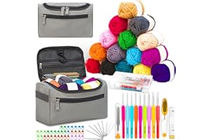 Aolawco Crochet Kits for Beginners Adults, 87PCS Knitting Kit Accessories with Ergonomic Crochet Hooks Set, 15 Yarn Balls (25g) and Storage Bag - Knitting Starter Kit for Adults