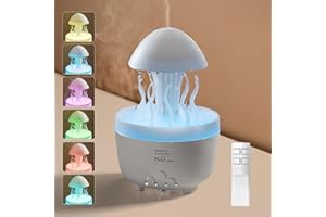 Foyucool Humidificador de Nube Lluvia, 300 ml Humidificador de Aire con Luz 7 Colores, Temporización 2/4/8H y Auto-Off Sin Agua, Simular Gotas Lluvia y Autorrotación, Difusor para Habitacion, Blanco