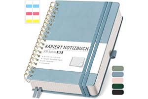 RETTACY notes B5 w kratkę, Bullet Journal z 100 g/m² grubym papierem, 150 kartek, zeszyt collegeblock do biura i szkoły, okładka z eko-skóry, szaro-niebieski, 17,6 cm x 25 cm