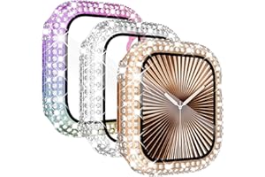 KADES 3Pack watch case Compatible with Apple Watch Screen Protector 40mm,Women Crystal Diamond Tempered Glass Protective Case for iWatch SE 3 2 1/Series 6 5 4, Rose Gold/Iridescent/Clear