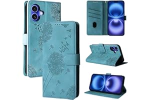 Rostsant Handyhülle für iPhone 16 Löwenzahn PU Leder iPhone 16 Flip Case Brieftasche Tasche Hülle Magnetisch Handyhülle für iPhone 16 Blau