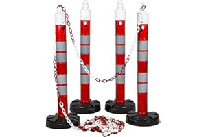 UvV-Flex Kettenpfosten"Tower" 1,2m hoch 110mm breit mit reflektierender Folie + Absperrkette 8mm - 25m - in den Farben rot/weiss als praktisches Absperrset (4)