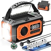 12000mAh Kurbelradio mit Handyladefunktion Solar,2 Sonnenkollektoren,AM/FM Radio Kurbel Notfall,3 Lademethoden 7 in 1 Tragbar
