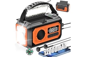 BIAOQINBO 12000mAh Kurbelradio mit Handyladefunktion Solar,2 Sonnenkollektoren,AM/FM Radio Kurbel Notfall,3 Lademethoden 7 in 1 Tragbares Notfallradio,SOS,Taschenlampe,Kopfhöreranschluss,Kompass,Leselampe