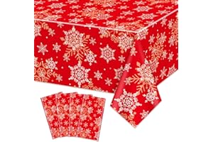 APUXXJUPA Christmas Snowflake Tablecloth, 4 Pcs Red Snowflake Printed Table Cover for Winter Theme Party Xmas Holiday Party Decorations, 130 x 220 cm