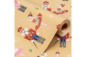Wikadlik Christmas Kraft Wrapping Paper - Nutcracker Girl Ballet Dance Design Brown Gift Wrap Paper - 43cm x 10m