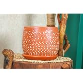 Bitkitasarımı Ev Dekorasyon Beyaz Nokta Desenli Doğal Tabaklı Terracota Toprak Saksı Saksılık Salon &Ccedil;i&ccedil;eklik 19 CM