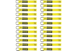 BearTOOLS Yellow Flat D-Ring Tool Tail Tethers, 2-in-1 Application, Max Load 0.9KG, 12CM x 12MM (24)