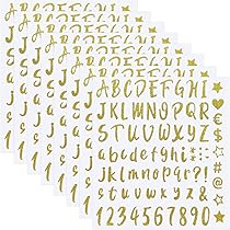 Calkkrer 6 vellen gouden letterstickers, zelfklevende vinylletters, glitterletterstickers, cijferstickers voor afstudeercap, scrapbook knutselen