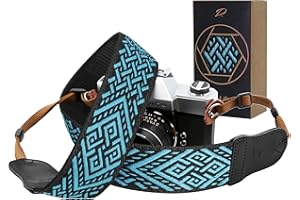 Padwa Lifestyle Pasek do aparatu - dwuwarstwowe końcówki ze skóry bydlęcej, szerokość 5 cm, czysta bawełna, haftowany, tkany pasek na aparat, regulowany uniwersalny pasek na szyję i ramię do