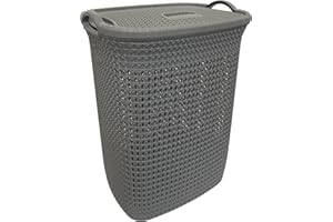 MERWY Laundry Basket | 65 Litres Dark Grey Wash Basket for Laundry with Handles, Lovely for Kitchen, Bathroom, Bedroom and Fits in Corners Spacious Rattan Design