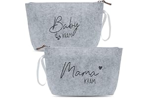 QGGTQG GGTQG Geschenke für Mama zur Geburt 2 Stück Kosmetiktasche aus Filz mit Reißverschluss Mama Kram Geschenke für Mama Kosmetiktasche Bag für werdende Mama (Hellgrau)