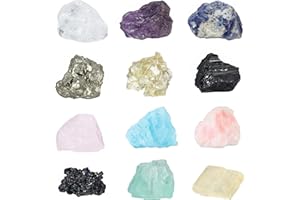 CrystalTears 12PCS Pierre Precieuse Minéraux Brut Précieuse Pierres Naturelles Variée Coffret Pierres et Cristaux Reiki Chakra Irrégulière Collection Petite Décoration