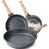 RIOVARM Nonstick Frying Pan Set Induction Pan Set with Heat Resistant Handle Granite PFOA Free Omelet Pan Marble Cookware for