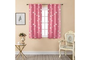 GIRASOLE HOME® Coppia Tende Oscuranti Morbide Fantasia Stelle Argentate Tenda Morbida per Interni con Tasca e Passanti Nascosti 2 Pannelli (Rosa, 70x145cm)