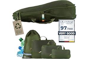 TRAVEL DUDE Zestaw toreb do pakowania z kompresją z butelek plastikowych pochodzących z recyklingu | zestaw torebek do pakowania do plecaka i walizek | Zielony, 4-częściowy
