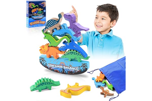Necdeol Jouet Dinosaure Équilibre en Bois, Jeu D'equilibre de Dinosaure Bloc, Jeux D'équilibre en Bois pour Enfants, Montessori Jouets Éducatifs, Cadeaux pour Bébés 3-6 Ans