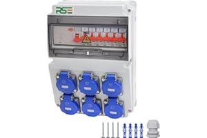 RSE Distribuidor de flujo de construcción, totalmente cableado, 230 V, con enchufe con contador, IP65, 11. 6x 230V con LS + FI 3P