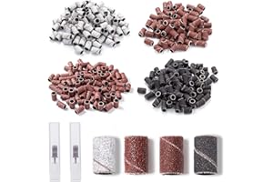 iTGOOS 200 Pieces Sanding Bands and 2 Pieces Electric Nail Drill Bits for Professional Manicure and Pedicure Portable Manicure Pedicure Kit with Sanding Bands and Nail Drill Bits 80# 120# 180# 240#