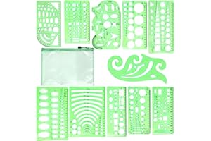 KUPPT 11 stencil per disegni, in plastica, per disegni e disegni, righello, in plastica, con custodia per la scuola, l'ufficio, architettura, edifici