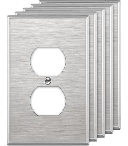 5-Gang Stainless Steel Outlet Cover For Decora Switches – Standard Size 4.5" X 10", Brushed Finish Metal Wall Plate With Screws, Commercial Residential Use