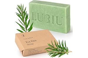 lubiu Mydło z olejkiem z drzewa herbacianego, 100 g, mydło naturalne, antybakteryjne i przeciwgrzybicze przeciwko pryszczom na twarzy i ciele, mydło do twarzy – Tea Tree Soap Bar
