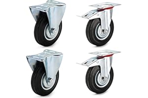 HD BRICO Set da 4 Ruote 125 mm (2 Fisse + 2 Girevoli con Freno) - Ruote pivontanti per mobili,4 Ruotelle Carico 400 kg - per uso interno ed esterno - Rotelle piroettanti