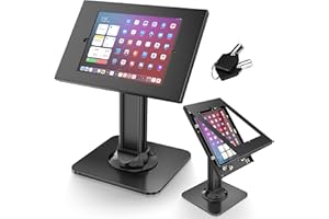 AboveTEK Anti-Theft iPad Kiosk Stand – POS iPad Security Stand & Locking Tablet Stand – Heavy Duty Base, 360° Swivel, 75° Tilt Bracket – Retail Business for Specified iPad Models (Black)