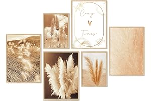 murimage® set de 6 posters de qualité supérieure - sans cadre photo | 6 images (4 x DINA4 et 2 x DINA5) | Décoration Salon Chambre Bohémian Chic Pampas Herbe Plante Fougère Roseaux Plage | »Cozy«