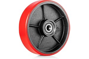 Pallit Rueda giratoria para carretilla elevadora de poliuretano (PU) 200 x 50 mm, eje rojo 20 mm, rodamiento de bolas incluido