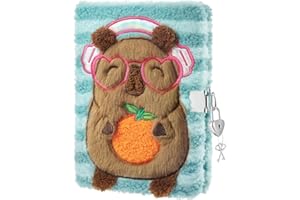 WERNNSAI Diario Secreto para Niñas con Cerradura y Llaves - Cuaderno de Capibara Felpa A5 con Líneas para Escribir y Dibujar - Regalo Cumpleaños Escolar