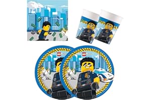 Procos 10137424 - Partyset S Lego City, 52-teiliges Set, 16 Teller, 16 Becher, 20 Servietten, Einweggeschirr, Partygeschirr, Tischdekoration