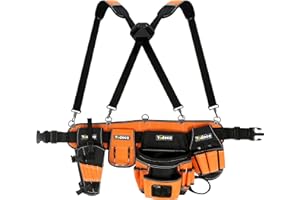 Todeco Werkzeuggürtel Herren, Arbeitsgürtel mit Hosenträgergurt, Werkzeugtasche mit verstellbarem Gürtel, Gürteltasche mit Magnet für Handwerker Tischler