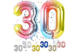 FUNHOT Rainbow Number 30 Balloons, 30th Birthday Balloon, 40inch Gradient 30 Balloon Numbers, Large Self Inflating Foil Balloon, 30th Birthday Decorations for Kids Birthday, 30 Anniversary Decorations