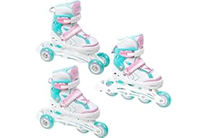 Raven - Pattini a rotelle per bambini, ragazze, adulti, bambini - Pattini a rotelle 3 in 1 con pattini quad, per principianti - Regolabili