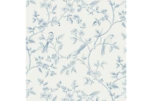 Yomshi Selbstklebende Tapete Blau 41×300cm Möbelfolie Blume und Vogel Wandtapete Abnehmbar Vinyl Klebefolie Wasserdicht Dekorfolie für Wohnzimmer Schlafzimmer