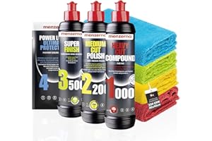 DETAILMATE Juego de abrillantadores para coche Menzerna: Menzerna Heavy Cut Compound 1000 + Medium Cut Compound 2200 + Super Finish 3500 + Power Lock Sachet 20ml + 4 paños de microfibra 40x40cm