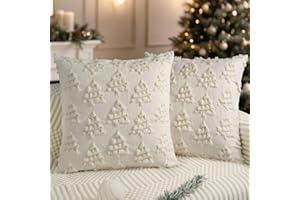 Miaikoe Christmas Cushion Covers 50x50 cm Set of 2 Decorative Throw Pillow Case Soft Plush Faux Fur Xmas Tree Gold Lines for Holiday Winter Living Room Sofa Cream White