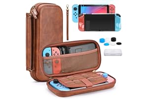 YK YOUNIK Younik Switch Carry Case for NS Switch, 13 in 1 Switch Accessories Bundle Includes Brown Switch Case with 9 Game Card Slots, Switch Screen Protector, Protective Case for Switch Console & J-Con