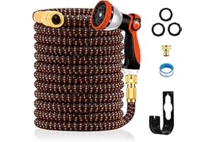YOFIDRA Expandable Hose Pipe 100FT, Upgraded 3-Layer Latex No-Kink Flexible Garden Hose, 3/4"&1/2" Metal Connectors, 10 Function Spray Nozzle, Water Hose for Gardening, Washing & Cleaning (100ft/30m)