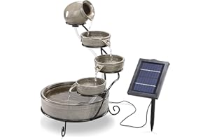 ‎ESOTEC esotec Solar Kaskadenbrunnen Firenze, Gartenliebhaber-Geschenk, Springbrunnen außen, Gartenbrunnen Wasserspiel, Katzenbrunnen Terrakotta, Wasserfall Garten, wetterfest grau H=55cm 101306