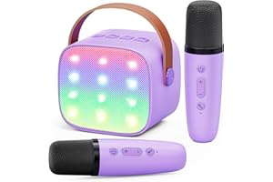 ANKUKA Mini maszyna do karaoke dla dzieci, z 2 mikrofonami, głośnik Bluetooth ze światłami LED i zniekształceniem głosu, prezent dla dziewczynek w wieku 3, 4, 5, 6, 7, 8, 9, 10, 11, 12+ lat (fioletowa)