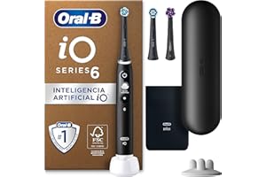 Oral-B iO 6 Cepillo De Dientes Eléctrico Negro con Mango Recargable, 3 Cabezales, 1 Estuche De Viaje, 5 Modos De Cepillado Con Blanqueamiento Dental, Sensor De Presión, Diseñado Por Braun
