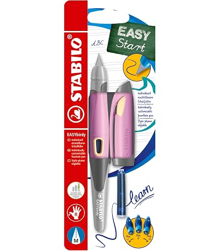 Stylo-plume Ergonomique STABILO EASYbirdy - Plume A Pour Droitier - Zone Antidérapante - Pointe Réglable 3 Positions - Idéal Pour Enfants