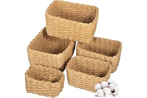 ZHHGOO Set di 5 Cestini Portaoggetti Intrecciato in Corda di Carta, Cestino Portaoggetti Colore Primario,Impilabile Organizer Fasciatoio, Decorazione Cestini Stoccaggio per Cameretta Salotto Ufficio