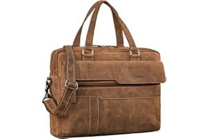 STILORD Matthew Echt-Leder Aktentasche A4 - Business Arbeitstasche Damen & Herren Laptoptasche 15.6-16 Zoll - Große Arbeitstasche Anti Diebstahl Umhängetasche Farbe:Bergamo - braun