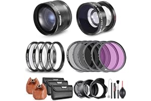 Neewer 58mm Lens and Filter Set: Wide Angle/2.2X Telephoto Additional Lens for 18mm-85mm APS-C Lens, (+1+2+4+10) Close Up Macro/ND/UV/CPL/FLD Filters for Camera Lens with ⌀58mm Thread