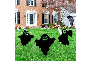 HEIGUDAN 3 Pieces Halloween Black Yard Signs, Ghost Silhouette Decoration Acrylic Spooky Looking Signs for Family Outdoor Home Garden Party Supplies